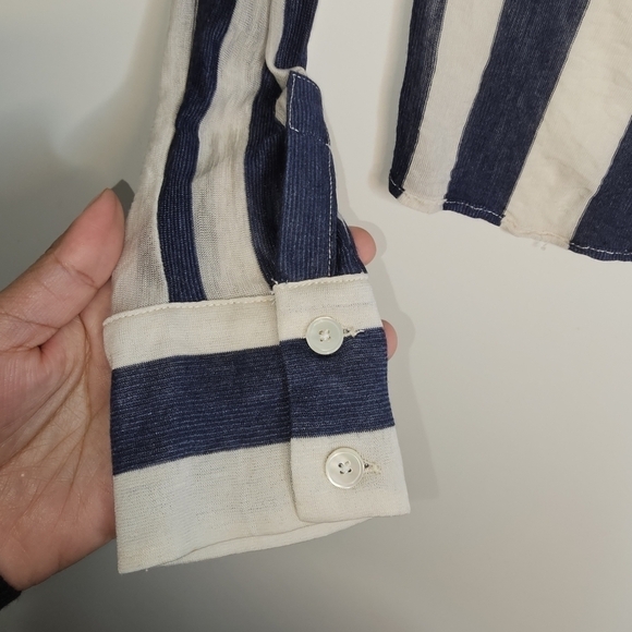 Derek LAM 10 CROSBY Draped Front Blouse in Midnight Stripe Size 2 - Picture 6 of 15